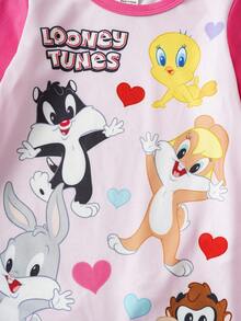LOONEY TUNES X SHEIN 女婴可爱动物图案甜美彩色长袖连体衣 - 彩色 - 查看 4