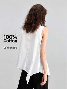 Ontre Top blanco cómodo para mujer con diseño asimétrico, estilo bohemio casual para todas las estaciones, ropa de vacaciones para la playa, estilo urbano moderno de otoño - Blanco - Ver 6