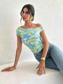 Firerie Women's Fitted Asymmetric One Shoulder Ruched Cropped Top - Green - View 6