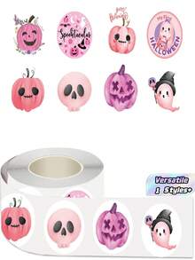 1PC Pink Halloween Roll Stickers, DIY Decals For Kaka Craft, Journaling, Water Bottle, Phone & Tablet Decor, Sealing Stickers - Multicolor - View 1