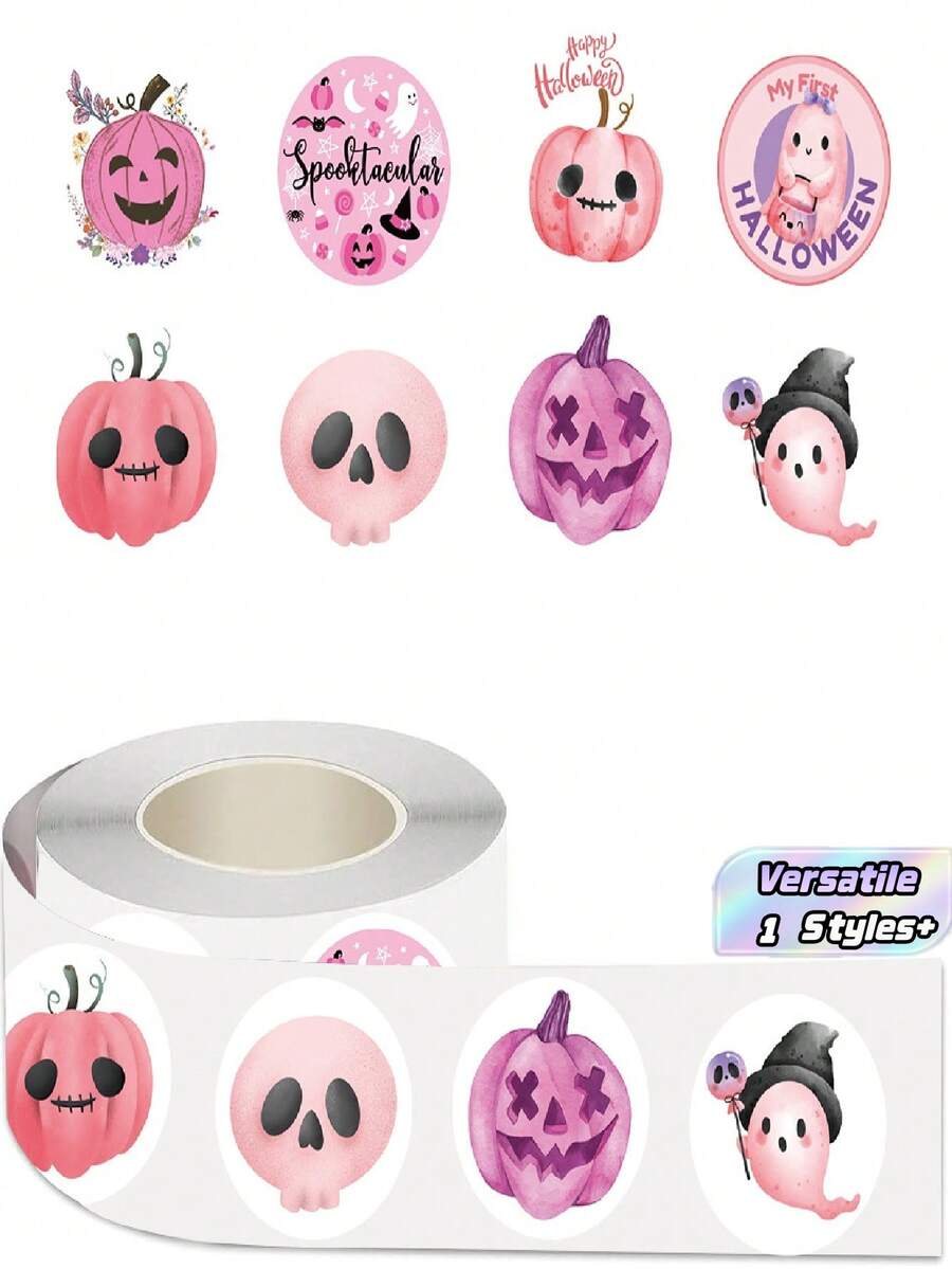 1PC Pink Halloween Roll Stickers, DIY Decals For Kaka Craft, Journaling, Water Bottle, Phone & Tablet Decor, Sealing Stickers - Multicolor - View 1