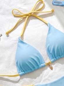Elavelle Springbreak 女款海灘裝夏季套裝 素色細肩帶性感比基尼套組 - 彩色 - 查看 4