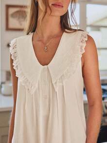 WESTFADE Gaun Mini Babydoll Tanpa Lengan dengan Kerah Berumbai dan Kancing Depan, Musim Panas, Musim Gugur, Gaya Koboi Wanita, Tampilan Pedesaan Wanita, Gaya Barat, Sopan, Rodeo - Putih - View 5