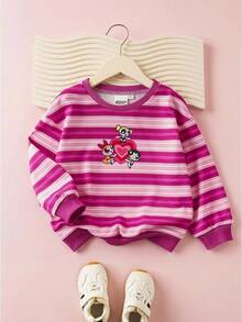 THE POWERPUFF GIRLS X SHEIN 1件女童休闲圆领条纹卫衣，适合外出和日常穿着 - 彩色 - 查看 1