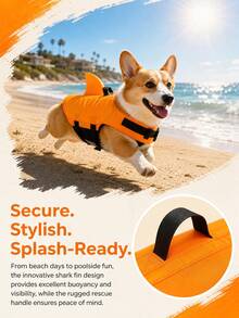 PETSIN 1PC Shark Fin Dog Life Jacket - High Buoyancy Ripstop Waterproof Oxford Fabric Pet Life Vest With Sturdy Rescue Handle, Adjustable Quick-Release Buckles Superior Flotation Safety Swimsuit, High Visibility Orange Pet Safety Vest With D-Ring For Leash - Orange - View 6