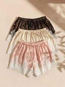 Lullawish 3pcs/Set Bohemian Romantic Vacation Lace Patchwork Women's Pajama Bottoms - Multicolor - View 1