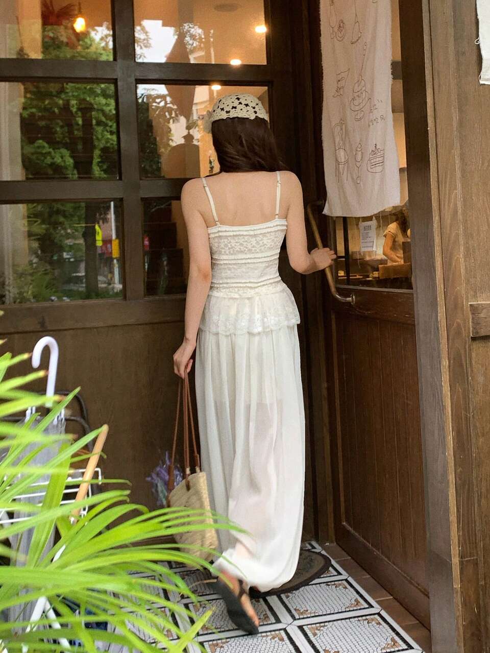 Women's Korean Style Ruffle Trim Camisole And Pants 2 Pieces Set Summer