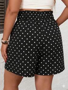 Comfylo Plus Size Women's Polka Dot Pattern Casual Versatile Shorts With Pockets And Button Front - Black - View 3
