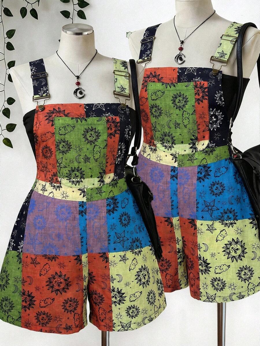 Sunspun Plus Size Women's Summer Bohemian Multi-Color Overalls - Multicolor - View 1