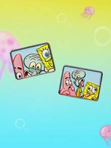 SpongeBob SquarePants | SHEIN 4件組新款創意卡通大頭貼紙立體金屬胸針套組，IP聯名設計，可愛個性化，簡約大方，亦可作為 - 白金 - 查看 8