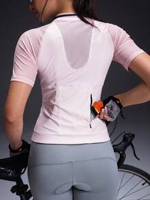 Powerista Women's Summer Mesh Patchwork Raglan Sleeve Zipper Cycling Jersey Top - Baby Pink - View 8