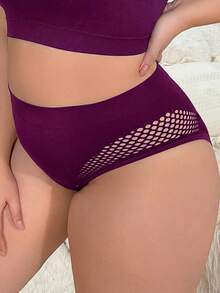 SHEIN 大尺碼女款鏤空設計內褲 - 中紫紅色 - 查看 3