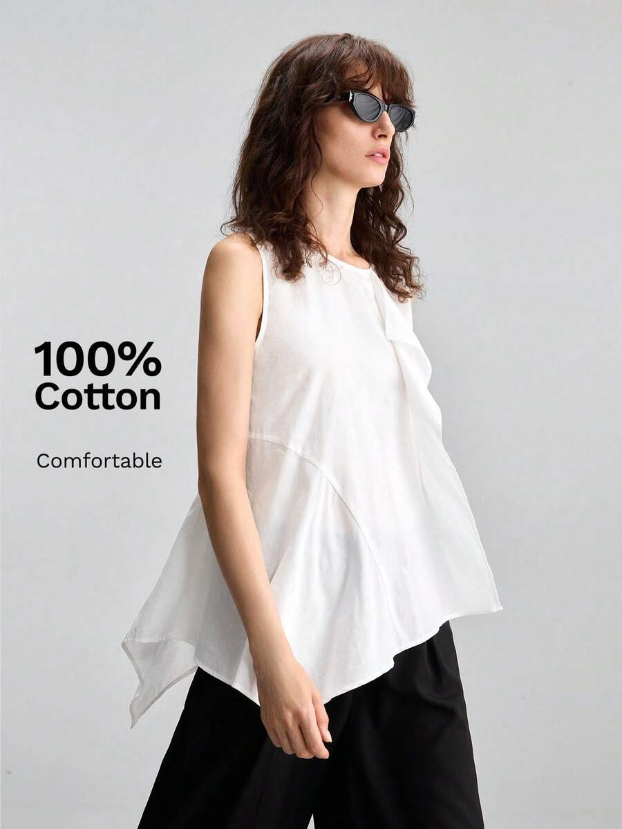 Ontre Top blanco cómodo para mujer con diseño asimétrico, estilo bohemio casual para todas las estaciones, ropa de vacaciones para la playa, estilo urbano moderno de otoño - Blanco - Ver 1
