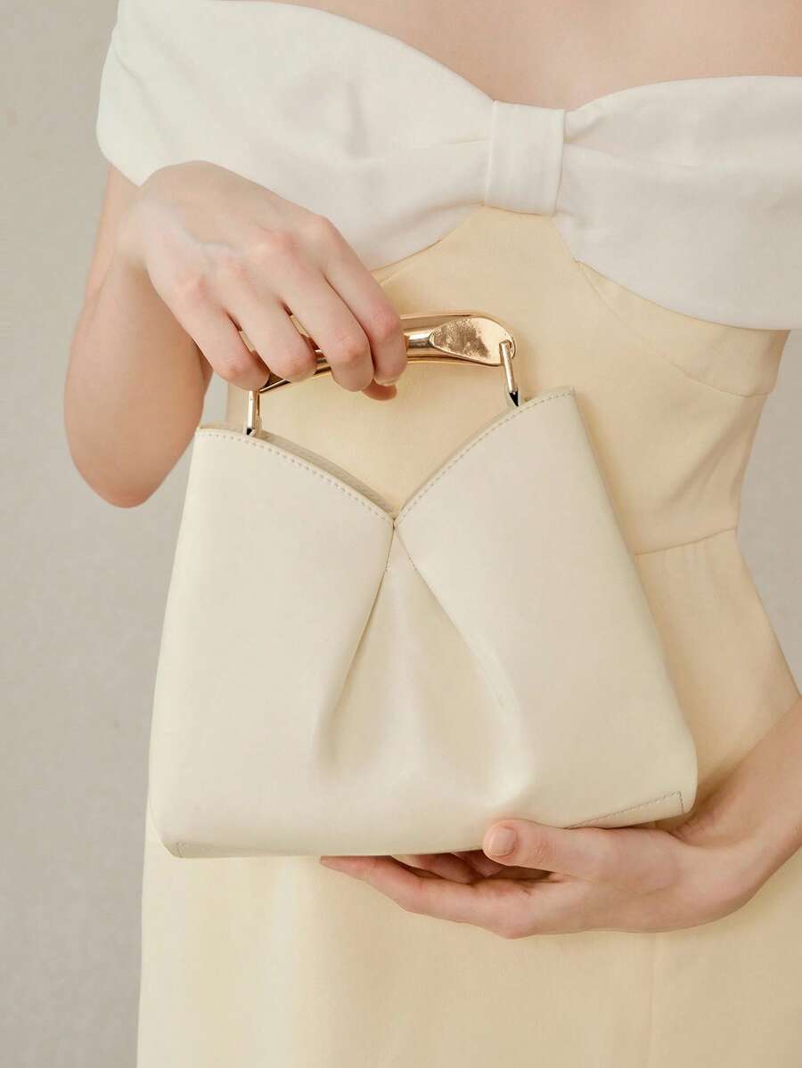 MOTF TAS TANGAN WANITA MODIS, GAGANG TANGAN LOGAM MEWAH, WARNA BEIGE ELEGAN, BENTUK SEDERHANA DAN SERBAGUNA, COCOK UNTUK KEHIDUPAN SEHARI-HARI, PERJALANAN, BELANJA, KENCAN - Krem - View 1