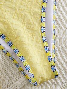 Bonvoyette Women's Summer Beach Vacation Yellow Special Textured Bikini Swimsuit Set - Yellow - View 3