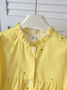 SHEIN Tween女孩休閒日常舒適寬鬆荷葉領襯衫童裝 - 黃色 - 查看 3
