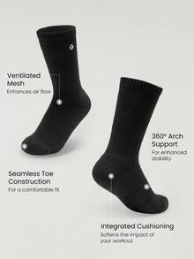 GLOWMODE 3 pares de calcetines suaves de malla ventilada con logotipo bordado para uso diario, deportivo y casual - Negro - Ver 4