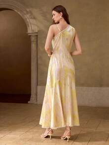 MOTF PREMIUM WOMEN'S FASHIONABLE CONTRAST LACE LONG DRESS - Yellow - View 4