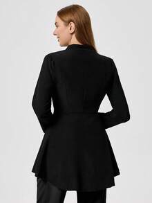 TaskEZ 1 pieza Chaqueta de uniforme de enfermería con cierre de cremallera y dobladillo acampanado de un solo color - Negro - Ver 2