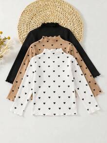 Emery Rose Kids Emery Rose Kids 3件組少女休閒基本百搭素色羅紋荷葉邊假領針織波浪邊立領修身T恤套裝 秋冬 - 彩色 - View 5
