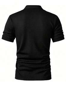 Manfinity Homme 男士素色短袖休閒通勤 Polo 衫 - 黑色 - 查看 2
