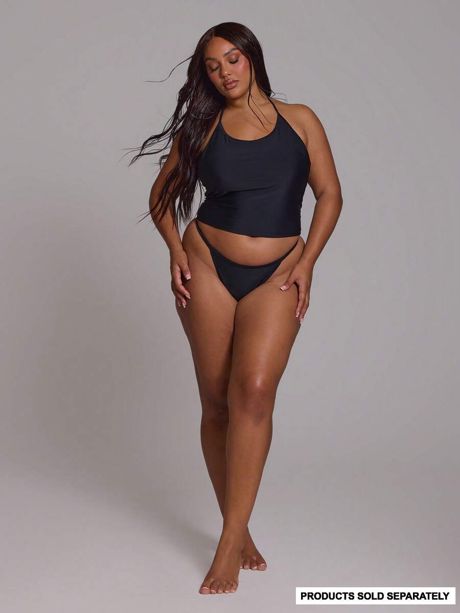 MUSERA Celana Bikini Model High Leg Ukuran Plus, Hanya untuk Pakaian Renang, Pakaian Sehari-hari Kasual Musim Semi Musim Panas, Perlengkapan Liburan, Resor - Hitam - View 1
