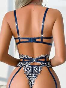 Seduluxe 女款性感蕾絲拼接內衣套裝 4件組 - 藏蓝色 - 查看 2