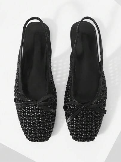 Mnmlis Zapatos planos elegantes para mujer con tacón calado exquisito, punta cuadrada, cómodos y a la moda