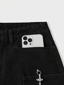 SWAVVY Men's Striped Button Pocket Casual Versatile Daily Travel Jeans, Young Daily Style,Summer, - Black - View 4