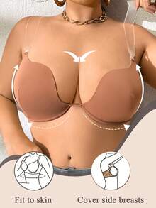 DesireSculpt Plus Size Contrast Color Strap Seamless Comfortable Bra - Coffee Brown - View 3