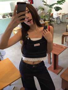 DAZY 女款牛仔吊帶褲與休閒長褲韓系風格2件式牛仔套裝夏季 - 藍色 - 查看 5