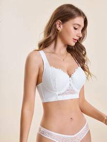 Hourtrue Pfirsich Mädchen Weiße Sexy Spitzen Dessous, Damen Büstenheber BH, Bequemer nicht durchhängender BH, Urlaubsgeschenk - Weiss - Übersicht 9