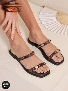 SHUZIA Sandal Kasual Wanita dengan Ukuran Lebar, Serbaguna untuk Pemakaian Sehari-hari - Coffee Brown - View 2