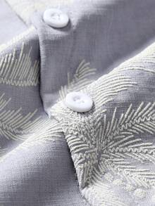VENTUSAIL 男士時尚休閒度假風短袖襯衫，仿刺繡設計，假日風 - 淺灰色 - 查看 5