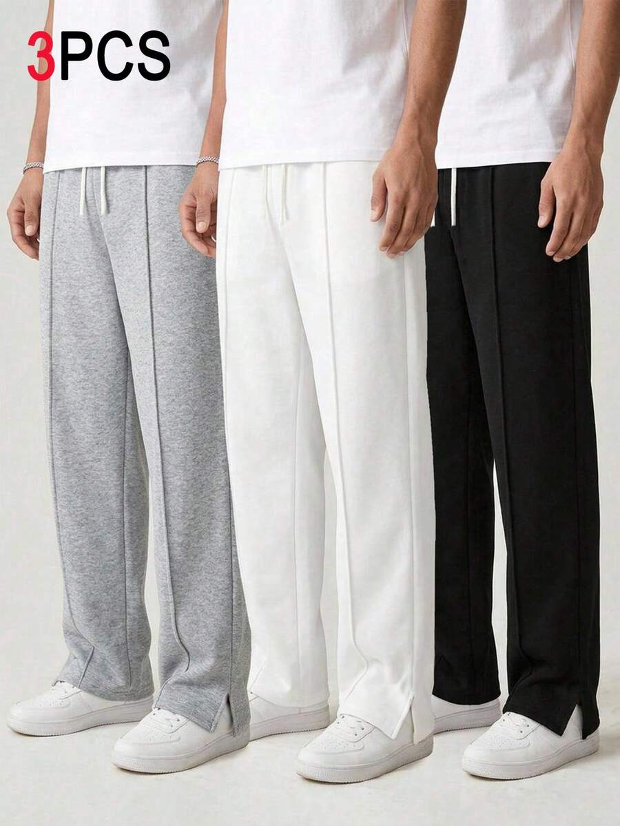 SHEIN 青少年男孩 3件/套 休閒舒適經典黑白灰寬鬆版型長褲套裝,買2送1,適合旅行、上學、休閒聚會,秋冬季節,開學季 - 彩色 - 查看 1