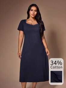 Lazeform Navy Blue Comfortable Fitted Sleepwear Dress, Slimming Plus Size For Summer - Navy Blue - View 1