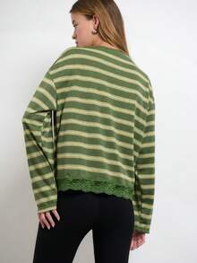 Nöista Stripes Long Sleeve With Lace Detail On The Bottom Hem - Green - View 3