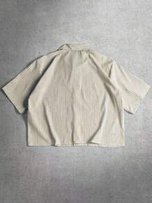 STYNVO 男士字母條紋短袖單排扣休閒襯衫 - 淡黃色 - 查看 2