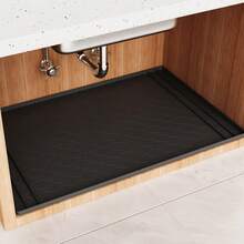 1pc Silicone Under Sink Mat, Kitchen Waterproof & Oil-Proof Protector Mat, Multi-Use Silicone Tray For Bathroom, Pet Feeding, Tools, Under Cabinet Storage & Countertop Protection - Black - View 1