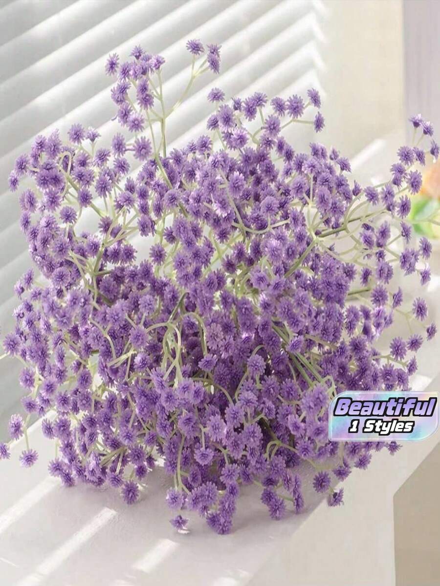 80pcs Starry Sky Artificial Flowers, Fresh And Romantic Fake Flower Bouquet, Made Of Fade-Resistant Plastic Material, Suitable For Home And Outdoor Garden Decor, Wedding, Hotel Lobby, Party, Birthday Atmosphere Decor - Purple - View 1