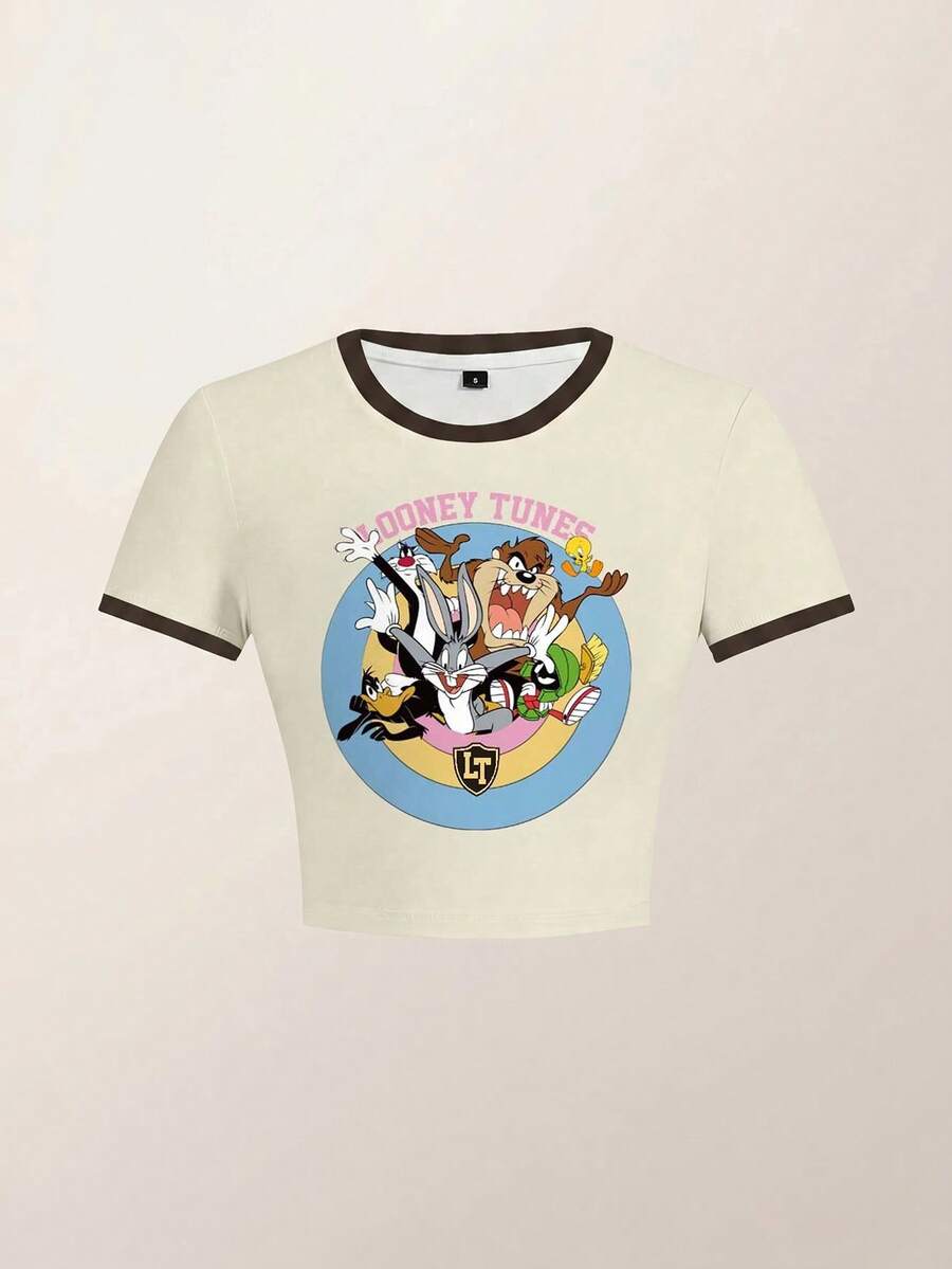 LOONEY TUNES X SHEIN Women's Tight-Fit Full-Print T-Shirt - White - View 1