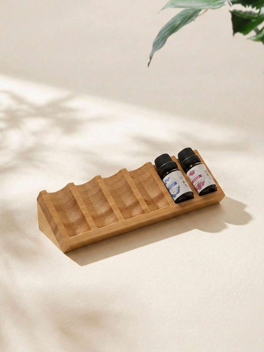 Cirelle 1pc Bamboo Essential Oil Display Rack – 6 Grid Wooden Storage Stand For Serum, Desktop Organizer For Home, Spa, Salon - multicolor - View 1