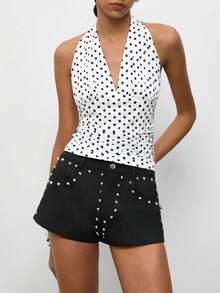 Maija Women's Summer Fashion Studded Shorts - Black - View 8