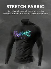 Gym Rark Men's Graphic Print Color Block Stand Collar Long Sleeve Sports T-Shirt - Black - View 5