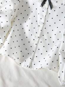 SHEIN 女童波點圖案長袖單排扣襯衫 - 彩色 - 查看 5
