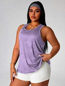 SHEIN Rhythm Era Plus Size Women's Camouflage Print Casual Athletic Fitness Sports Tank Top Gym Purple Summer Gym - Lilac Purple - View 3