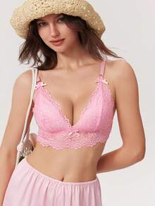 Elorette 1pc Pink Lace Sexy Cute Bandeau Bra For Women Lounge Hot Pink Summer - Pink - View 8