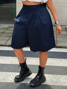 Viva Relle Plus-Size Sexy 90s Casual Formal Striped Shorts Back-To-School Graduation Navy Blue Summer - Navy Blue - View 3