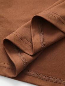 GlowEve CURVE Große Größen Lässig Braun Spitzenbesatz Täglicher Arbeitsweg Strick Kurzarm Sommer Top - Braun - Übersicht 5