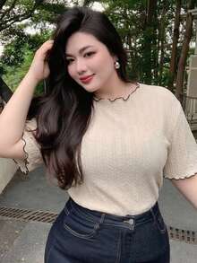 Dazy Plus Ultra Loose Striped Half Sleeve Black And White Summer T-Shirt - Beige - View 2